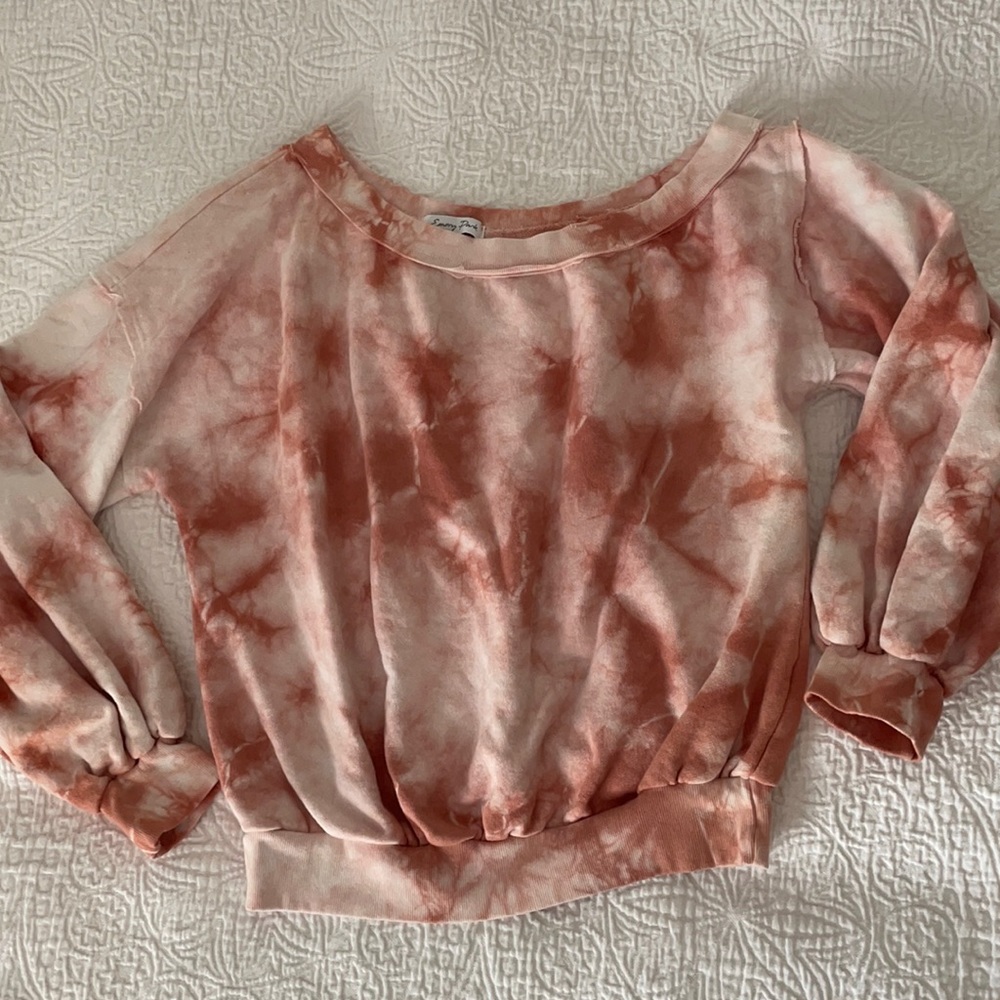 Pink Tie-Dye Off the Shoulder Sweatshirt